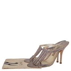 Pre Owned Gina Pink Crystal Embellished Leather Mule Sandals Size 38