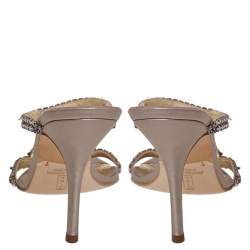 Pre Owned Gina Pink Crystal Embellished Leather Mule Sandals Size 38