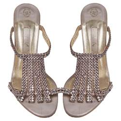 Pre Owned Gina Pink Crystal Embellished Leather Mule Sandals Size 38