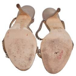 Pre Owned Gina Pink Crystal Embellished Leather Mule Sandals Size 38