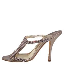 Pre Owned Gina Pink Crystal Embellished Leather Mule Sandals Size 38