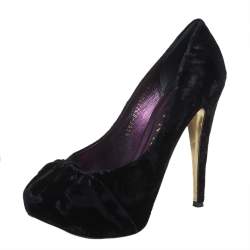 Gina Black Velvet Claire Platform Pumps Size 38.5