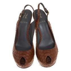 Gina Brown Python Peep Toe Platform Slingback Sandals Size 39
