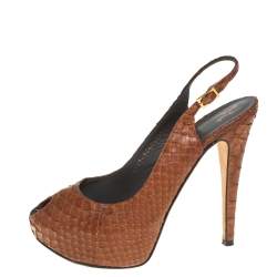 Gina Brown Python Peep Toe Platform Slingback Sandals Size 39