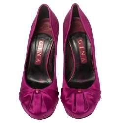 Pre Owned Gina Purple Satin Clair Hoodie Platform Pumps Size 38.5