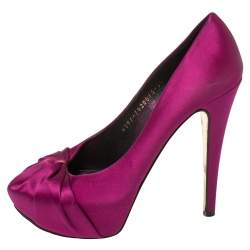 Pre Owned Gina Purple Satin Clair Hoodie Platform Pumps Size 38.5
