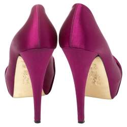 Pre Owned Gina Purple Satin Clair Hoodie Platform Pumps Size 38.5