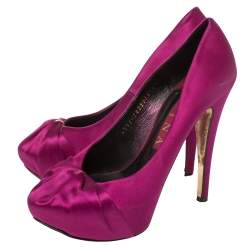 Pre Owned Gina Purple Satin Clair Hoodie Platform Pumps Size 38.5