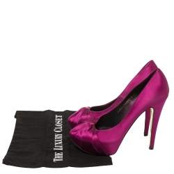 Pre Owned Gina Purple Satin Clair Hoodie Platform Pumps Size 38.5