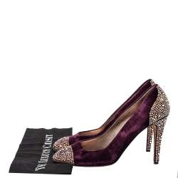 Pre Owned Gina Purple Velvet Crystal Embellishment Platform Pumps Size 40.5