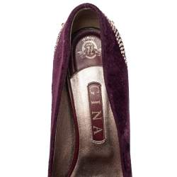 Pre Owned Gina Purple Velvet Crystal Embellishment Platform Pumps Size 40.5