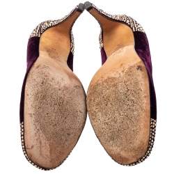 Pre Owned Gina Purple Velvet Crystal Embellishment Platform Pumps Size 40.5