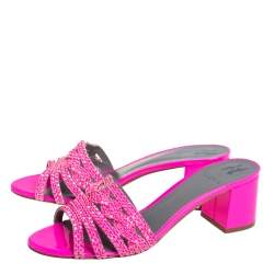 مملوكة مسبقًا Gina Pink Crystal Embellished Leather Block Heel Slide Sandals Size 40