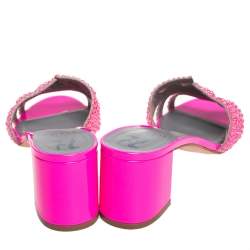 مملوكة مسبقًا Gina Pink Crystal Embellished Leather Block Heel Slide Sandals Size 40