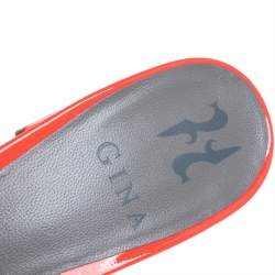 مملوكة مسبقًا صندل سلايد جينا كعب سميك جلد مزخرف كريستال برتقالي نيون مقاس 40.5