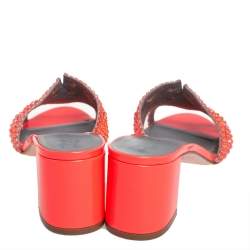 مملوكة مسبقًا صندل سلايد جينا كعب سميك جلد مزخرف كريستال برتقالي نيون مقاس 40.5