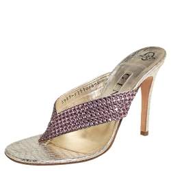 مملوكة مسبقًا صندل جينا بإصبع زخرفة كريستال جلد ذهبى مقاس 38