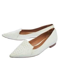 Pre Owned Gina White Python Pointed Toe Smoking Slippers Size 38