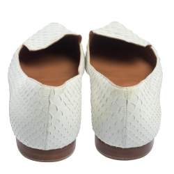 Pre Owned Gina White Python Pointed Toe Smoking Slippers Size 38