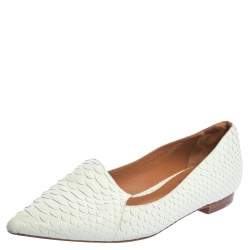 Pre Owned Gina White Python Pointed Toe Smoking Slippers Size 38