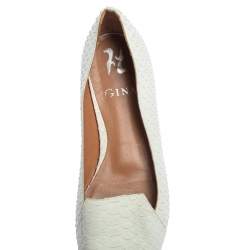 Pre Owned Gina White Python Pointed Toe Smoking Slippers Size 38
