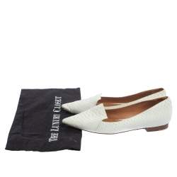 Pre Owned Gina White Python Pointed Toe Smoking Slippers Size 38