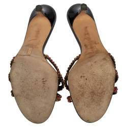 Pre Owned صندل سلايد جينا مزخرف كريستال جلد أسود مقاس 38