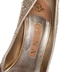 Pre Owned Gina Gold Satin Peep toe Pumps Size 38.5