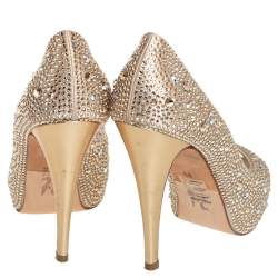 Pre Owned Gina Gold Satin Peep toe Pumps Size 38.5