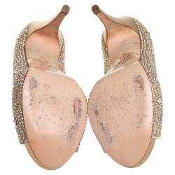 Pre Owned Gina Gold Satin Peep toe Pumps Size 38.5