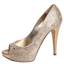 Pre Owned Gina Gold Satin Peep toe Pumps Size 38.5