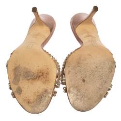 Pre Owned Gina Metallic Bronze Crystal Embellished Leather Slide Sandals Size 39.5