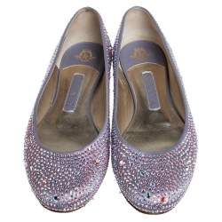 Pre Owned Gina Purple Crystal Embellished Satin Ballet Flats Size 38.5