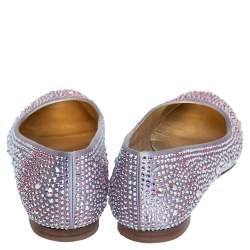Gina Purple Crystal Embellished Satin Ballet Flats Size 38.5