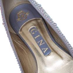 Pre Owned Gina Purple Crystal Embellished Satin Ballet Flats Size 38.5