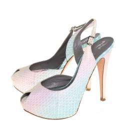 Gina Multicolor Python Leather Peep Toe Slingback Sandals Size 38.5