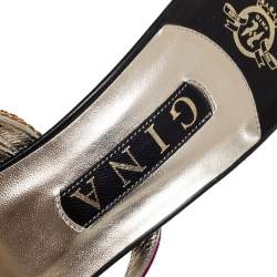 مملوكة مسبقًا Gina Multicolor Satin And Leather Crystal Embellished Cross Sandals Size 40.5