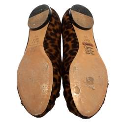 Pre Owned Gina Brown Leopard Print Fur And Leather Ballet Flats Size 38.5