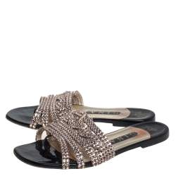 Pre Owned Gina Rose Gold Leather Embellished Sandals Size 38.5