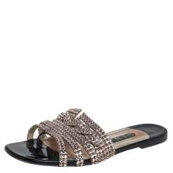 Pre Owned Gina Rose Gold Leather Embellished Sandals Size 38.5