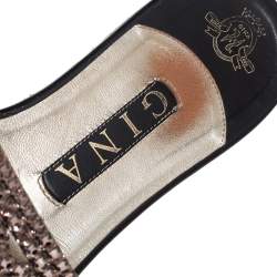 Pre Owned Gina Rose Gold Leather Embellished Sandals Size 38.5