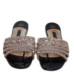 Pre Owned Gina Rose Gold Leather Embellished Sandals Size 38.5