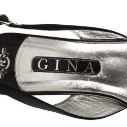 مملوكة مسبقًا صندل جينا ساتان أسود مزخرف كريستال بحزام للكاحل مقاس 39.5