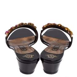 مملوكة مسبقًا صندل سلايد جينا جلد أسود لامع مزخرف كريستال مقاس 38