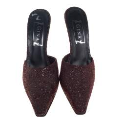 Gina Dark Burgundy Glitter Mule Sandals Size 40