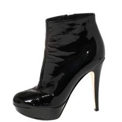 Pre Owned Gina Black Patent Leather Platform Booties Size 38