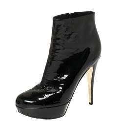 Pre Owned Gina Black Patent Leather Platform Booties Size 38