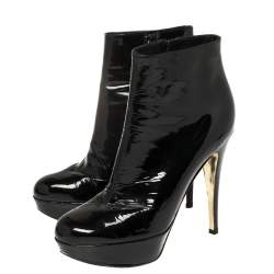 Pre Owned Gina Black Patent Leather Platform Booties Size 38