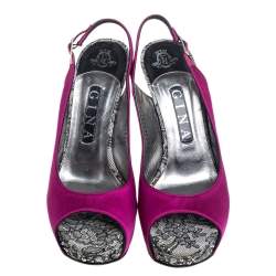 Pre Owned Gina Purple Satin Embellished Heel Peep Toe Platform Pumps Size 39