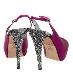 Pre Owned Gina Purple Satin Embellished Heel Peep Toe Platform Pumps Size 39